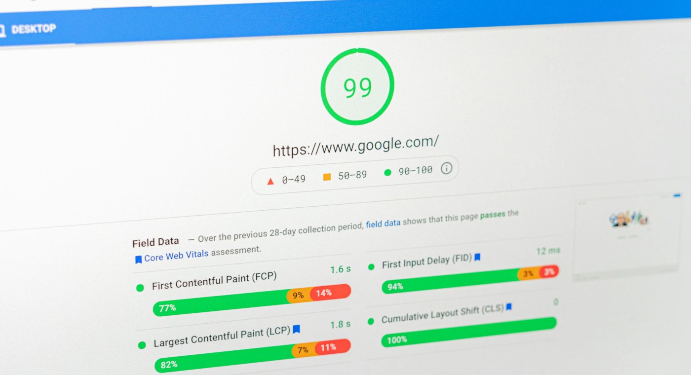 Speedometer graphic representing website performance