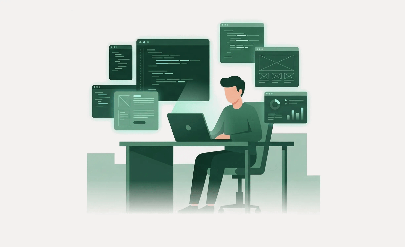 Illustration of a person working at a computer