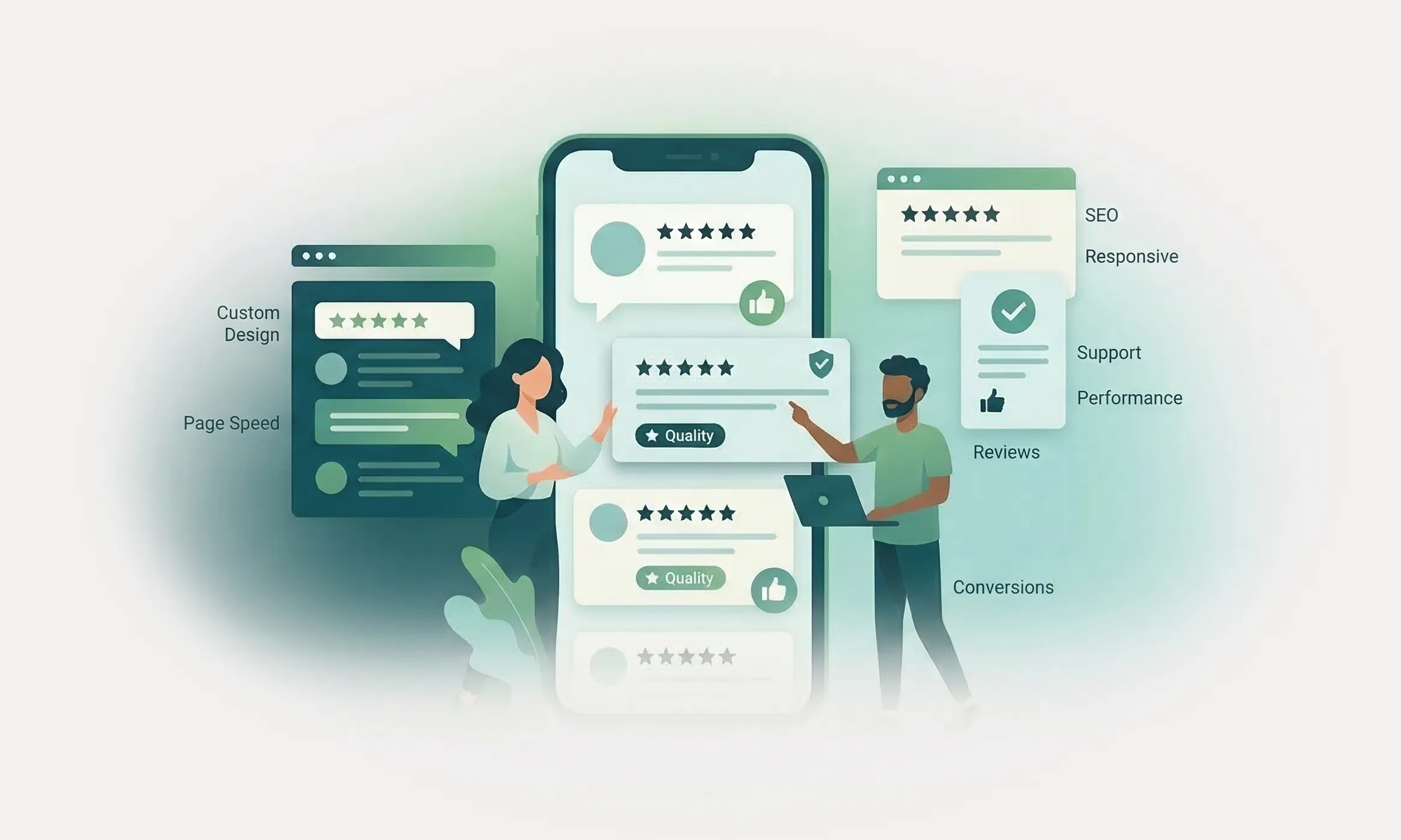 Happy client working at a desk